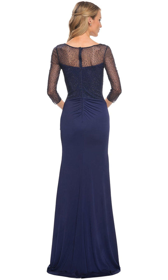 La Femme 30028 - Beaded Lace Sleeve Ruffled Long Dress