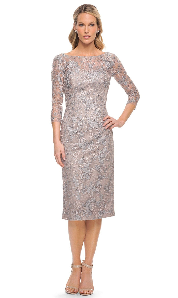 La Femme 30036 - Embroidered Knee Length Dress Special Occasion Dress 2 / Silver/Mauve