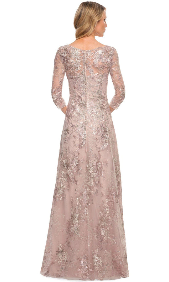 La Femme 30054 - Embroidered V-Neckline A-Line Dress