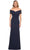 La Femme 30057 - Off Shoulder Pleated Bodice Long Gown Special Occasion Dress 4 / Navy
