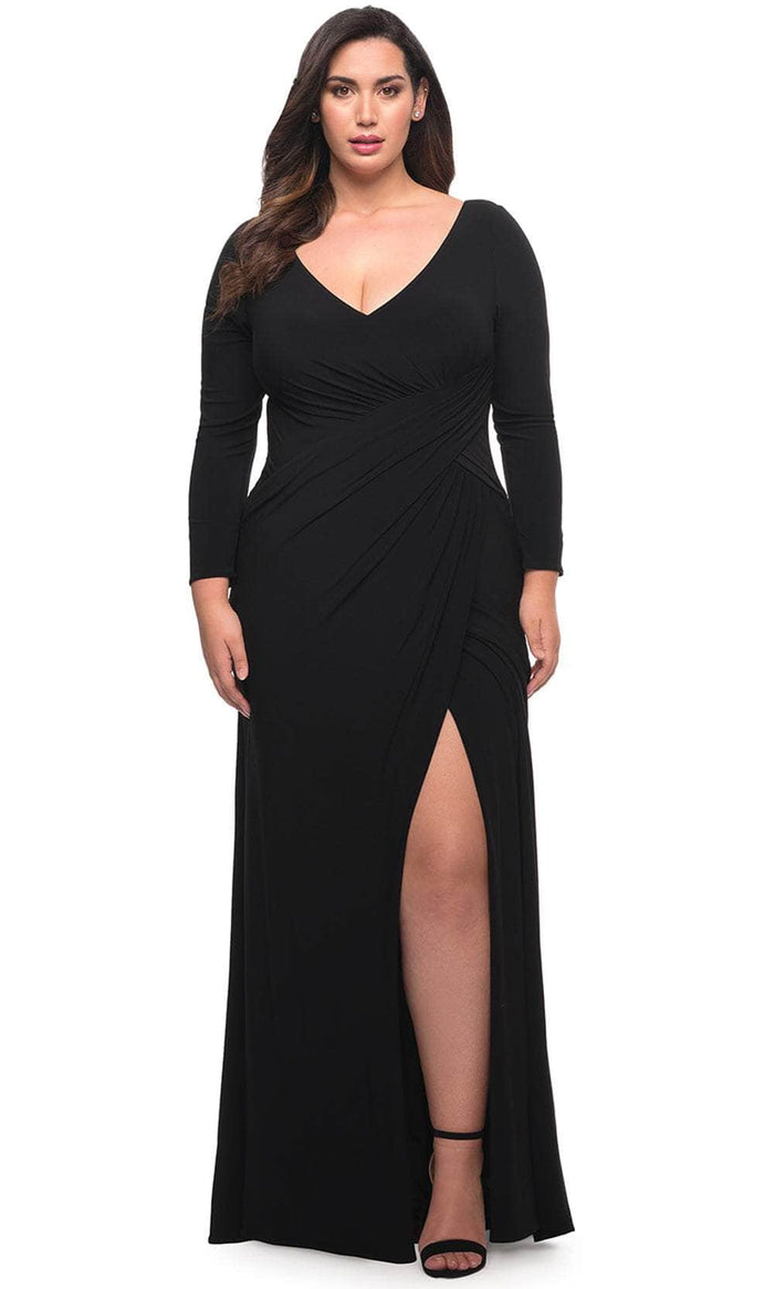 La Femme 30071 - Long sleeve Ruched Long Dress – Couture Candy
