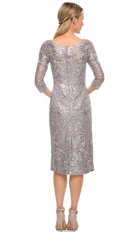 La Femme 30097 - Embroidered Bateau Knee-Length Dress