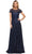 La Femme 30122 - Glimmering Short Sleeve Beaded Gown Special Occasion Dress 4 / Navy