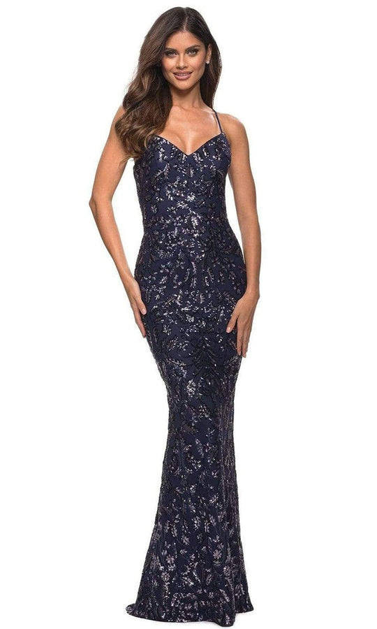 La Femme - 30150 Sequined V Neck Open Back Dress