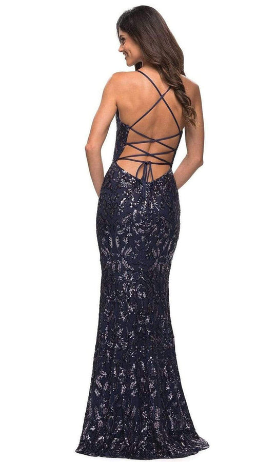 La Femme - 30150 Sequined V Neck Open Back Dress