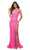 La Femme - 30171 Deep V-Neck Embroidered Gown Special Occasion Dress 00 / Neon Pink