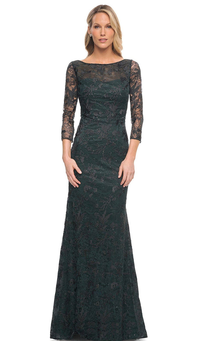 La Femme 30317 - Sheer Lace Dress Mother of the Bride Dresses 4 / Dark Emerald