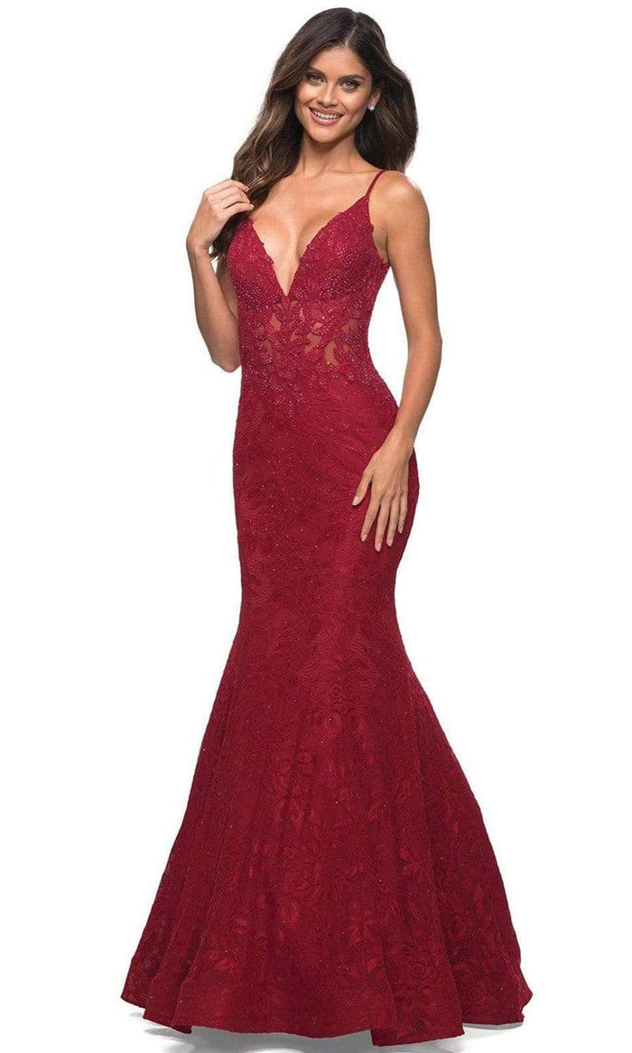 La Femme - 30320 Spaghetti Strap Lace Mermaid Gown Prom Dresses