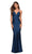 La Femme - 30340 Cross Bodice Beaded Gown In Blue