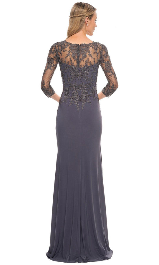 La Femme 30384 - Lace Covered Sleeves Net Jersey Gown