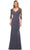 La Femme 30384 - Lace Covered Sleeves Net Jersey Gown Special Occasion Dress 4 / Gunmetal