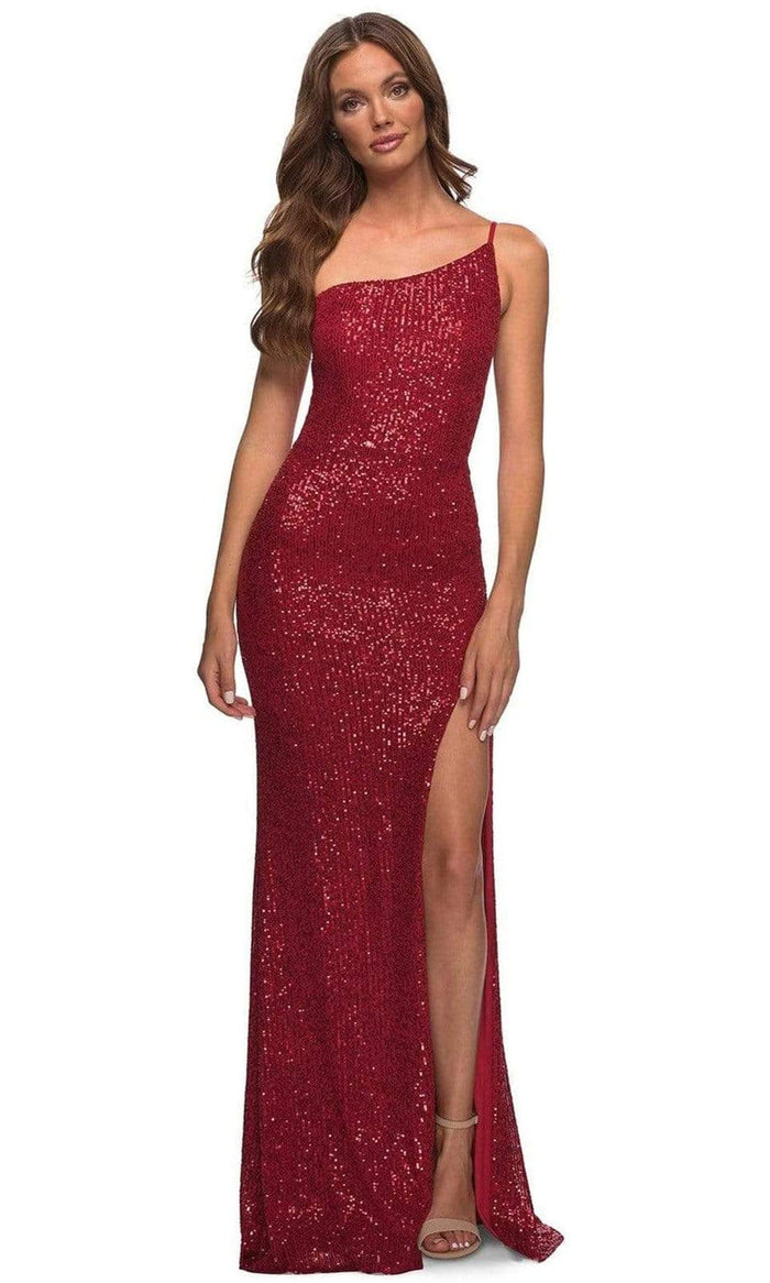 La Femme - 30391 Sequined Asymmetrical Gown with Slit Prom Dresses