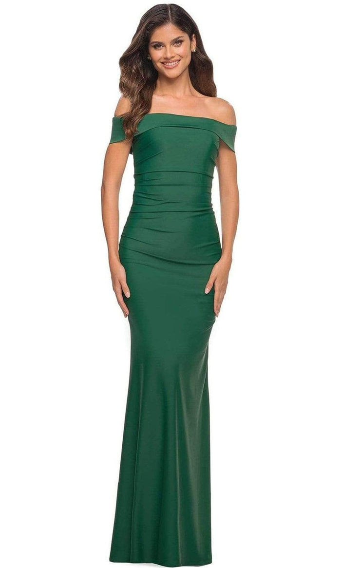 La Femme - 30422 Off Shoulder Sheath Dress Prom Dresses 00 / Emerald