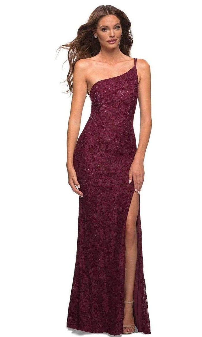 La Femme - 30441 Strappy Back Lace Gown Prom Dresses 00 / Dark Berry