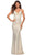 La Femme - 30500 V-Neck Metallic Jersey Gown Evening Dresses 00 / White/Gold