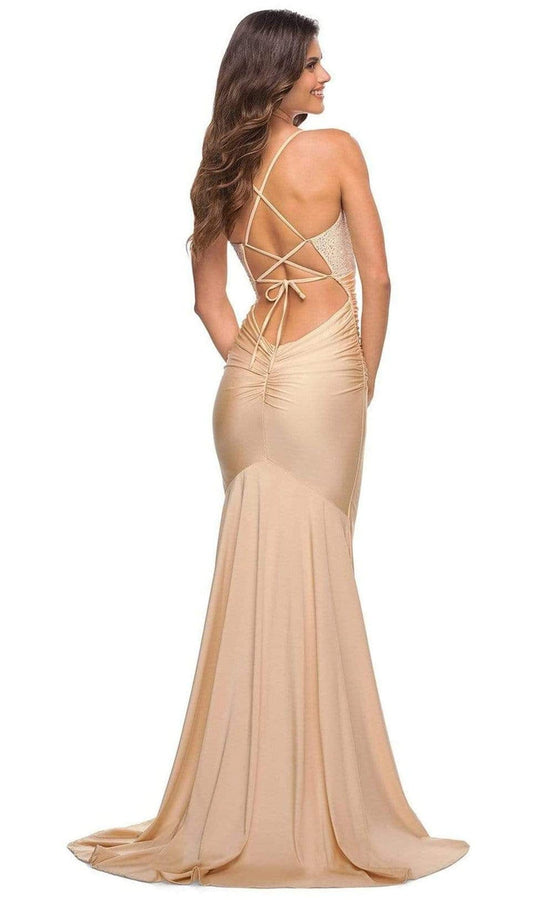 La Femme - 30503 V-Neck Ruched Trumpet Gown