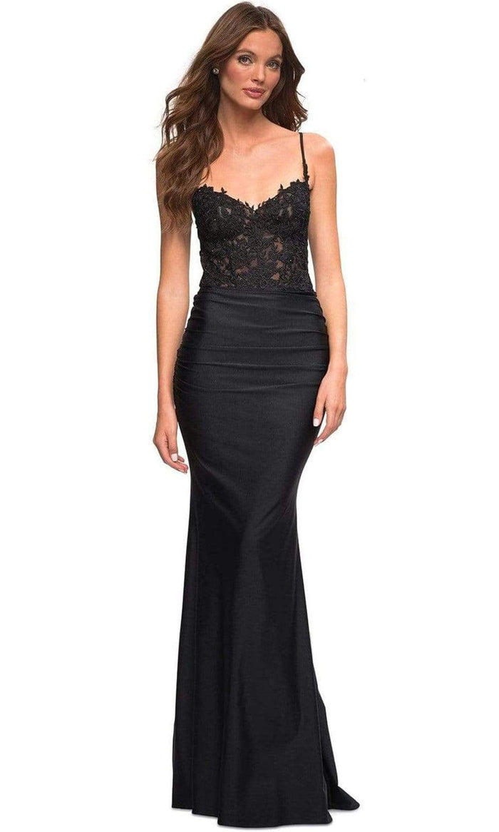 La Femme - 30521 Lace Bodice Jersey Gown Prom Dresses 00 / Black