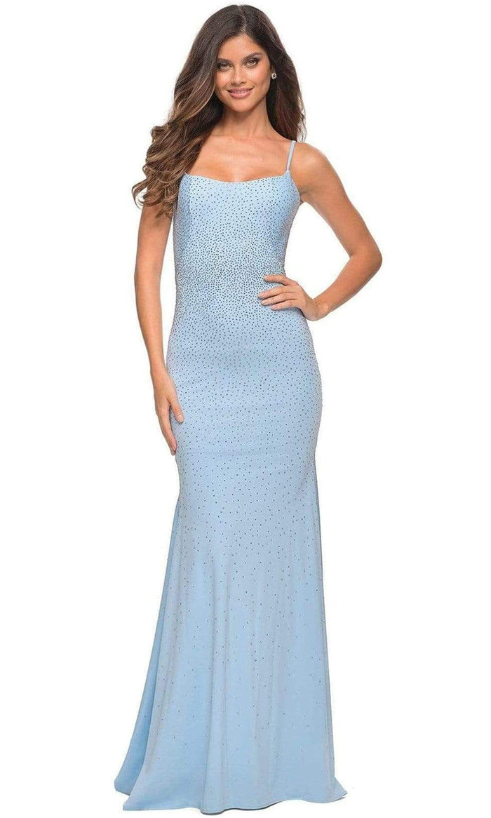 La Femme - 30563 Beaded Square Neck Long Gown Prom Dresses 00 / Cloud Blue