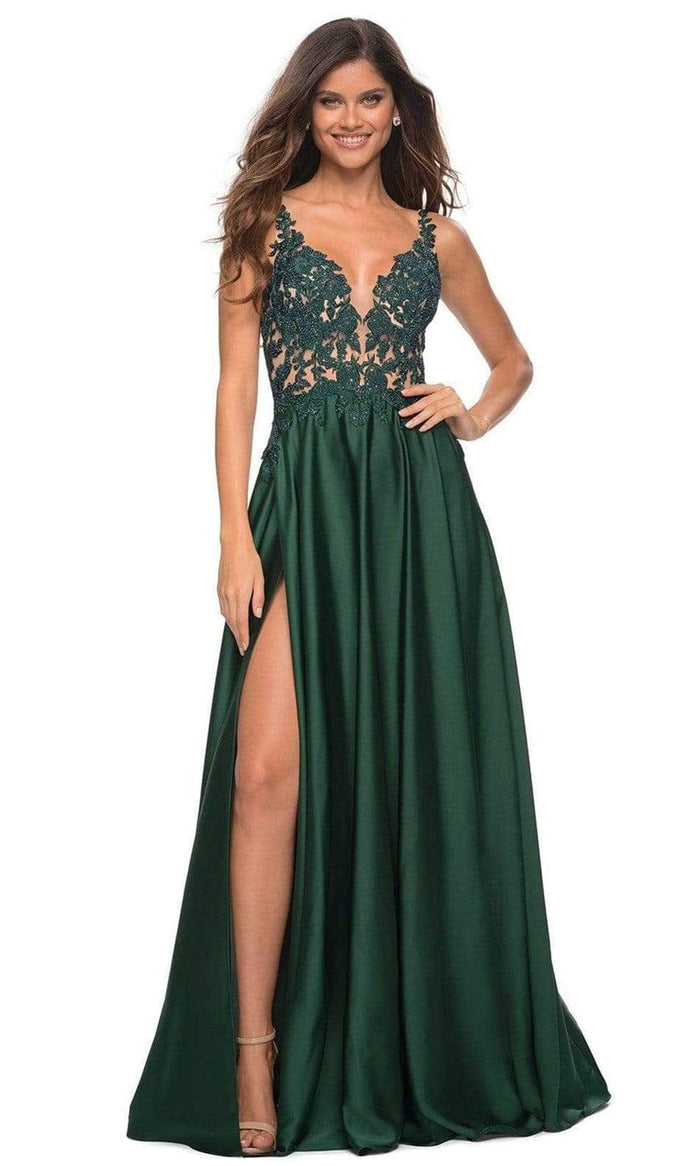 La Femme - 30580 Plunging V-Neck A-Line Gown Prom Dresses 00 / Emerald