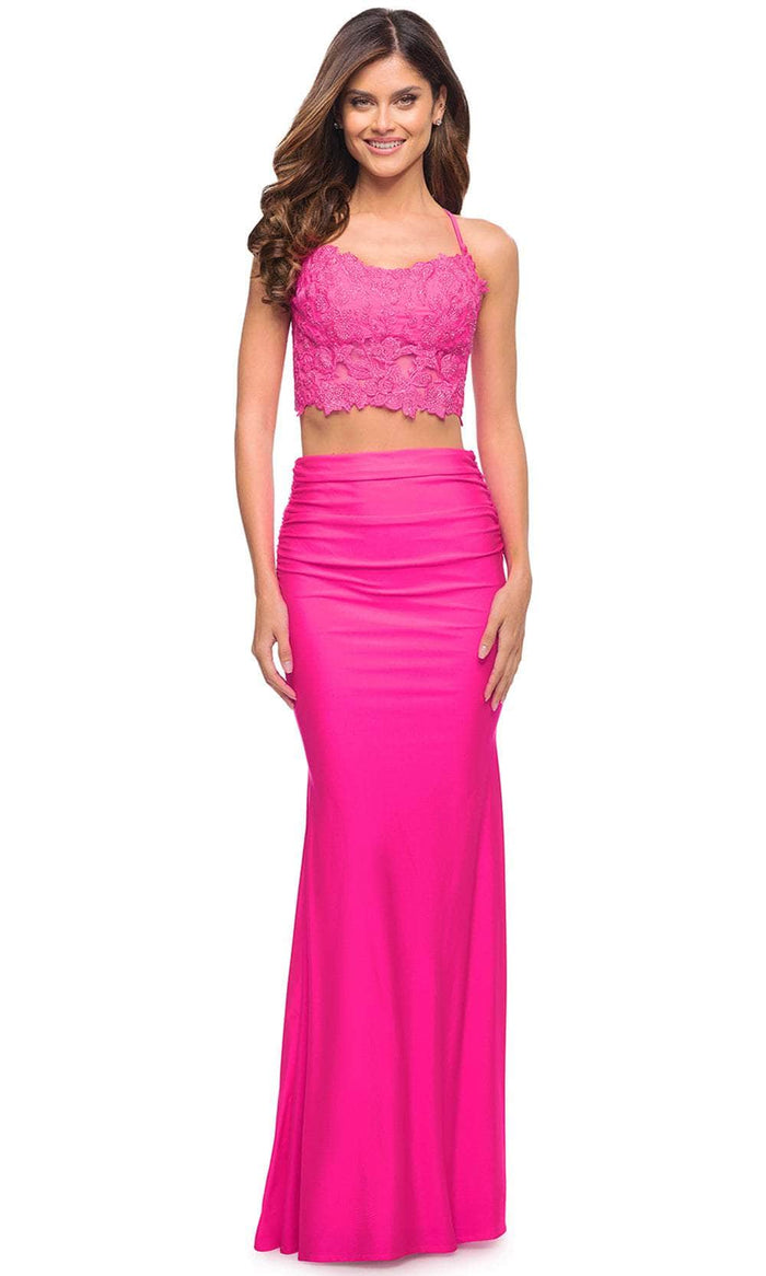 La Femme 30614 - Two Piece Prom Dress Special Occasion Dress 00 / Neon Pink