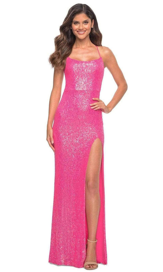 La Femme - 30615 Scoop Sequined High Slit Gown