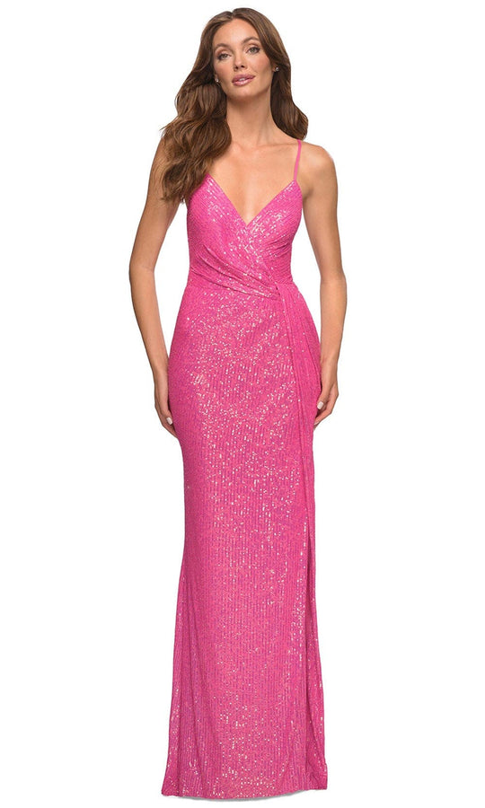 La Femme 30624 - V-Neck Sleeveless Evening Dress