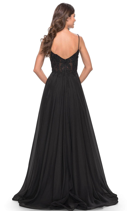 La Femme 30639 - Floral Lace V-Neck Evening Gown