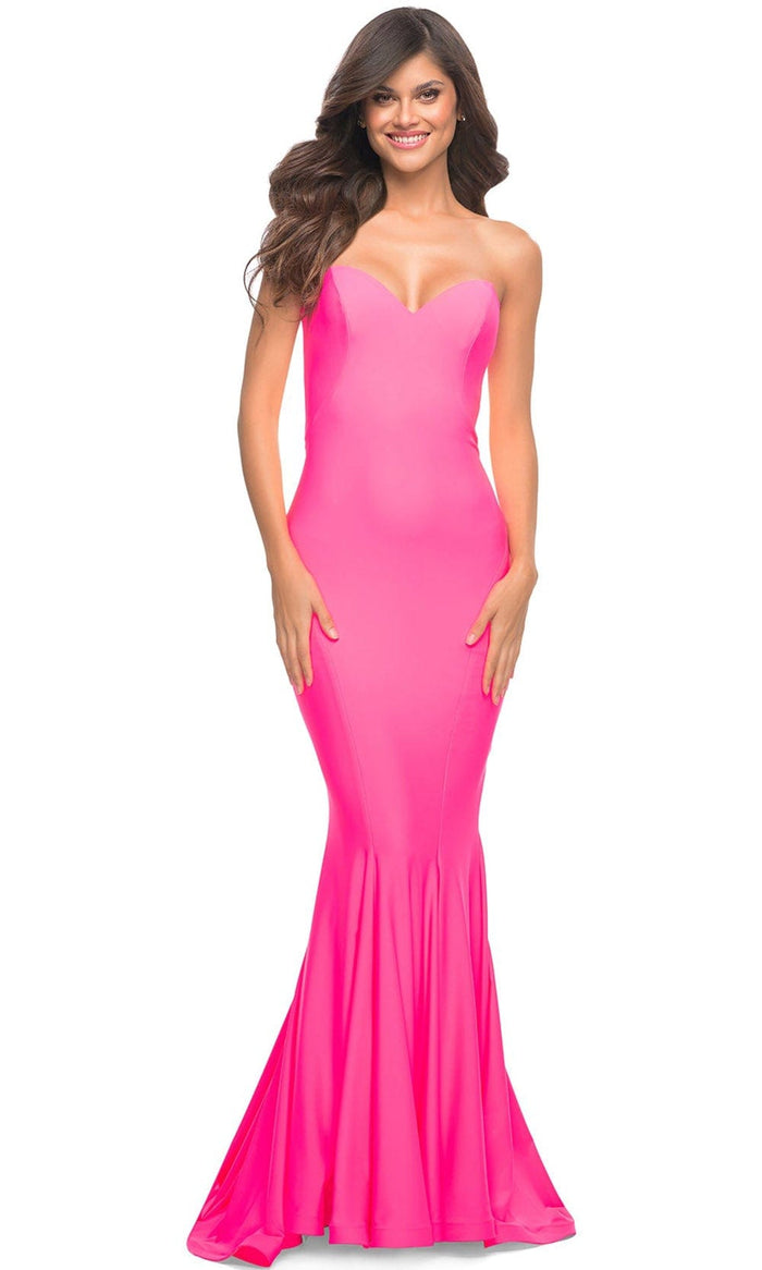 La Femme 30648 - Strapless Sweetheart Mermaid Gown Special Occasion Dress 00 / Neon Pink