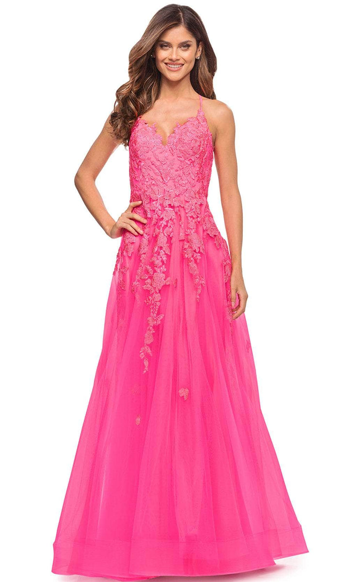 La Femme 30693 - Sleeveless Lace Appliqué Long Dress – Couture Candy