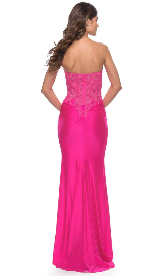 La Femme 30696 - Embroidered Lace Strapless Gown