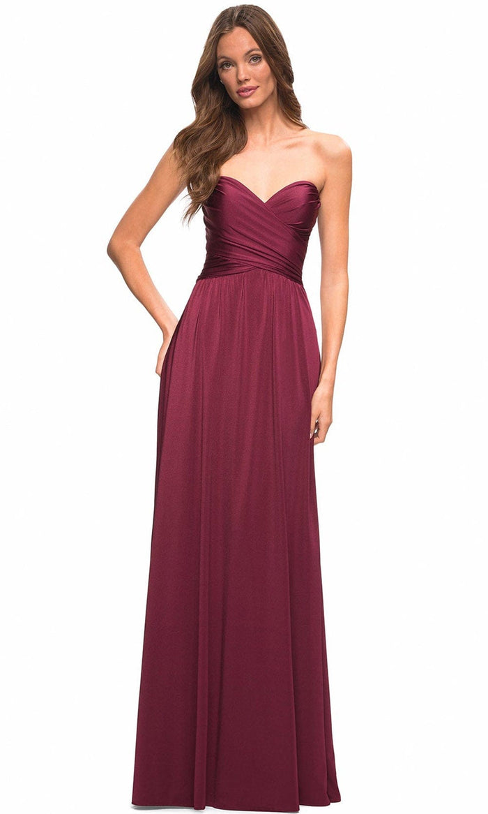 La Femme 30700 - Cross Bodice Gown With Slit Special Occasion Dress 00 / Dark Berry