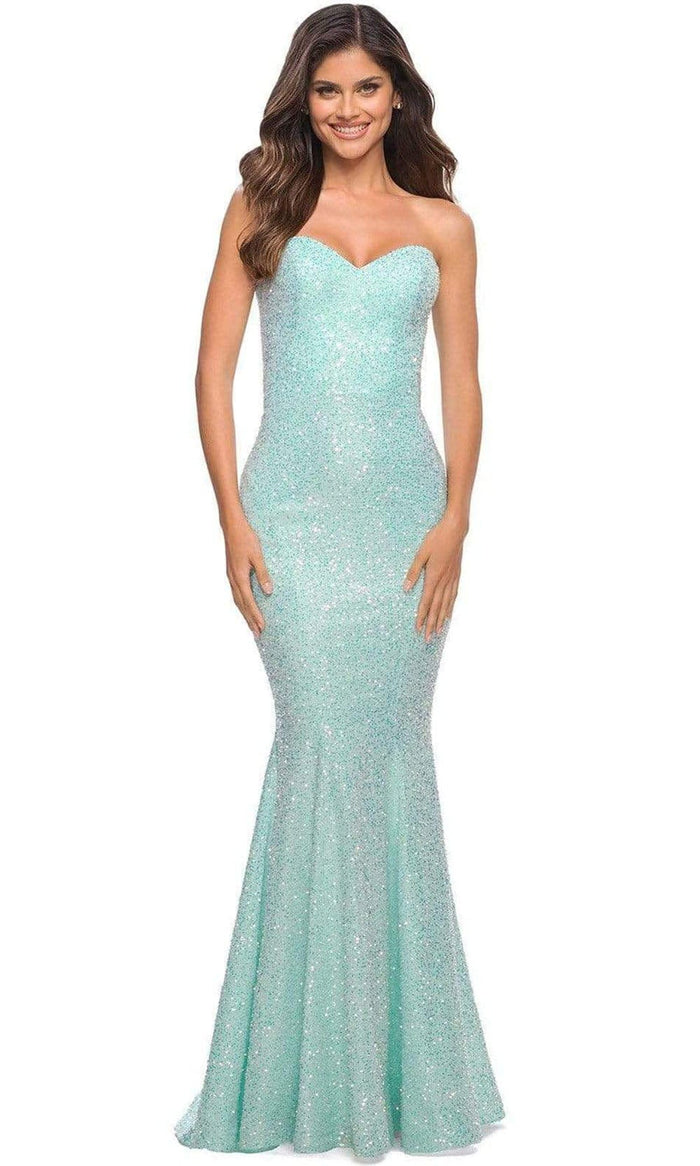 La Femme - 30743 Sequined Sweetheart Long Gown Prom Dresses 00 / Aqua