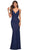 La Femme - 30780 V-Neck Ruched Jersey Dress Prom Dresses 00 / Navy