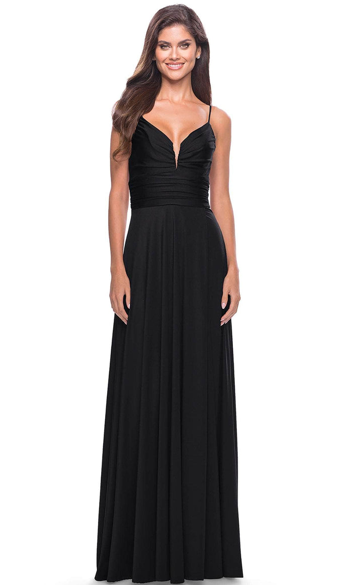 La Femme 31090 - Ruched V-Neck Prom Dress Special Occasion Dress 00 / Black