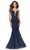 La Femme 31119 - Plunging Mermaid Prom Dress Special Occasion Dress 00 / Navy