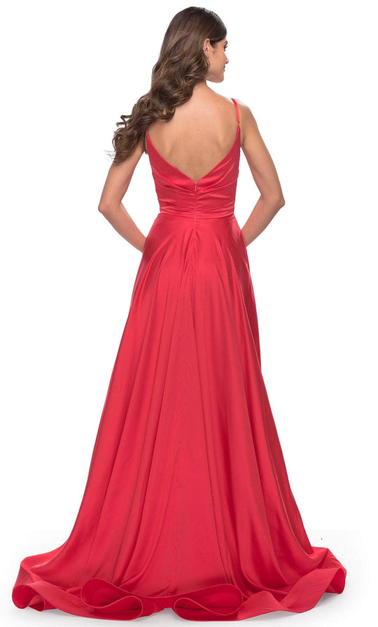 La Femme 31121 - Deep V-Neck Satin Prom Gown