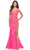 La Femme 31125 - Embroidered V-Neck Evening Gown Special Occasion Dress 00 / Neon Pink