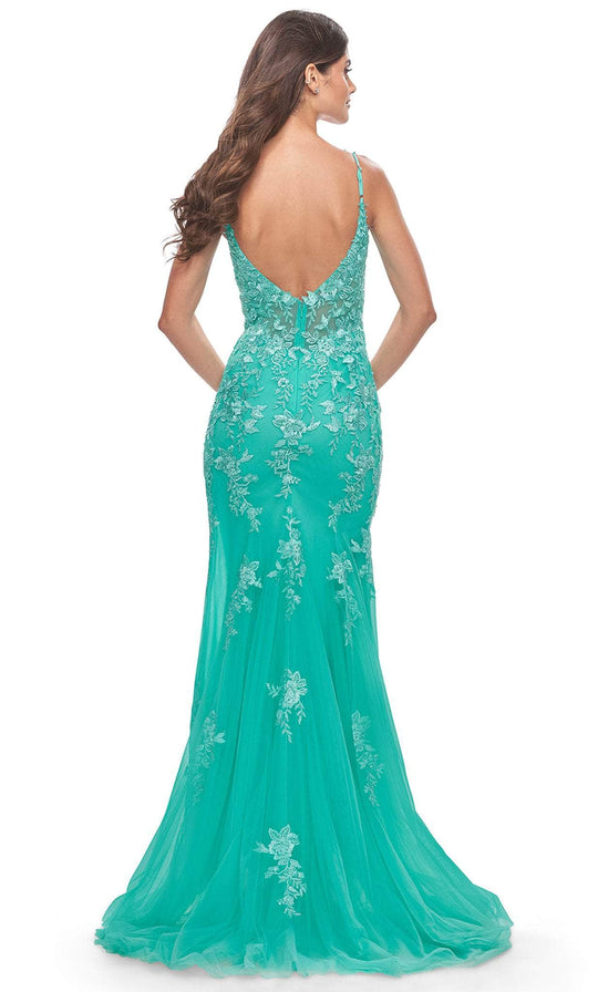 La Femme 31125 - Embroidered V-Neck Evening Gown