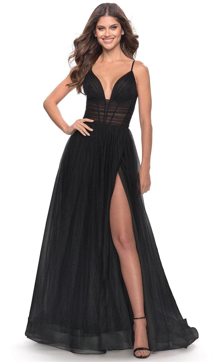 La Femme 31147 - Sweetheart Tulle A-Line Long Dress Special Occasion Dress 00 / Black