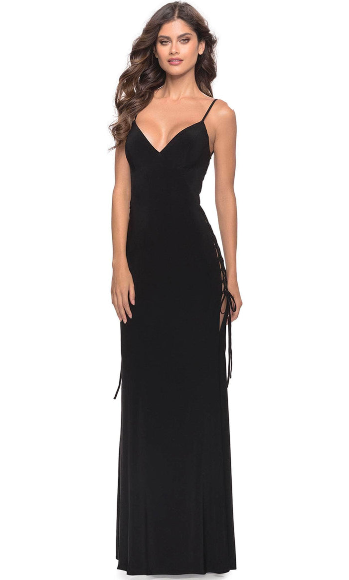 La Femme 31311 - Braided Detail Sexy Long Gown Special Occasion Dress 00 / Black