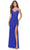 La Femme 31335 - V-Neck Ruched Jersey Long Dress Special Occasion Dress 00 / Royal Blue
