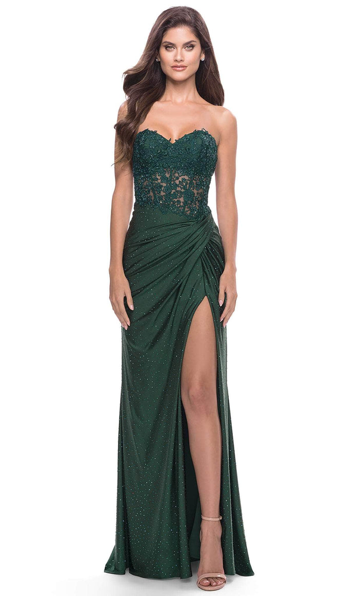 La Femme 31343 - Lace Bodice Prom Dress Special Occasion Dress 00 / Dark Emerald