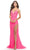 La Femme 31404 - Illusion Side Slit Evening Dress Special Occasion Dress 00 / Neon Pink