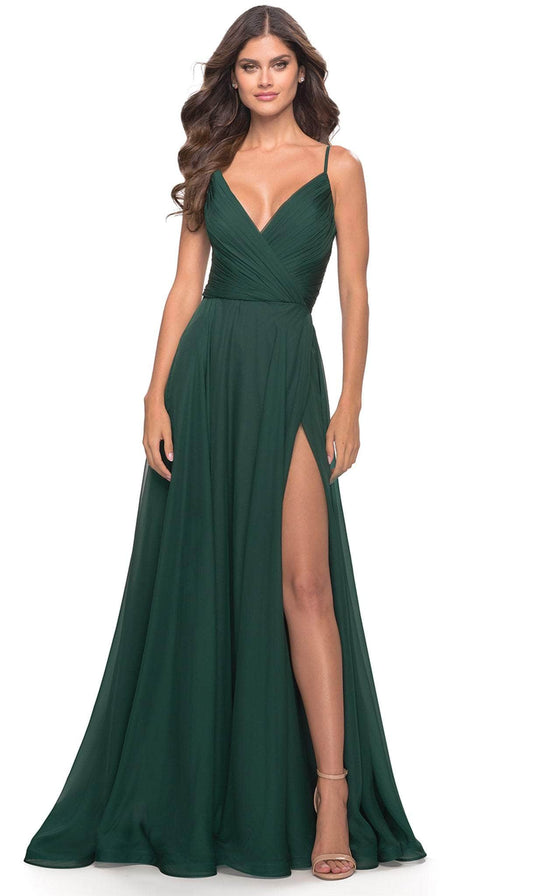 La Femme 31500 - Ruched V-Neck Chiffon Evening Dress