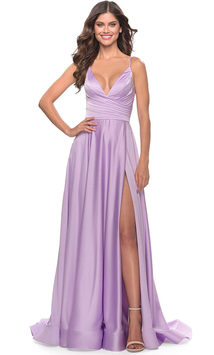 La Femme 31505 - Satin A-Line Prom Dress Special Occasion Dress 00 / Lavender