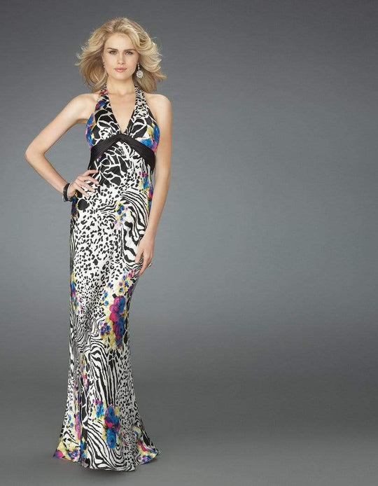 La Femme - Animal Printed Aquarelle Long Gown 14587 CCSALE 8 / Black/White