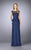 La Femme - Beaded Lace Cap Sleeve Peplum Evening Gown 24896 CCSALE 10 / Navy