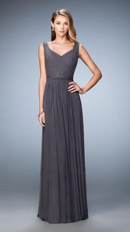 La Femme - Beaded V-Neck Sleeveless Evening Gown 21624SC