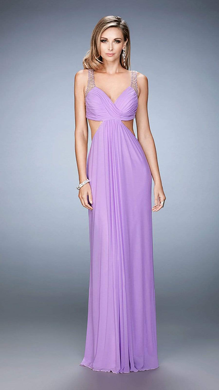 La Femme Bejeweled V-neck Dress 22729SC - 1 pc Wisteria in Size 0 Available CCSALE 0 / Wisteria