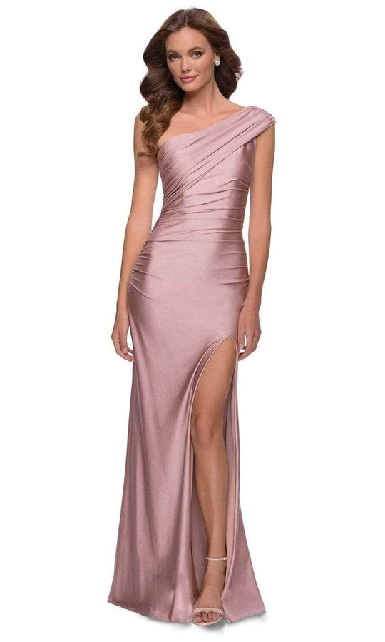 La Femme - Draped Jersey Evening Dress with Slit 29619SC